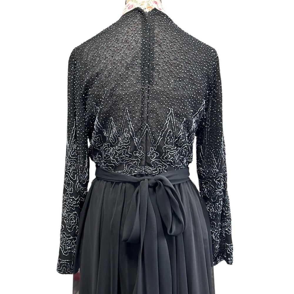Vintage Beaded Evening Gown Jack Bryan Saks Fifth Ave Black Long Sleeve Dress 14 - Picture 12 of 15
